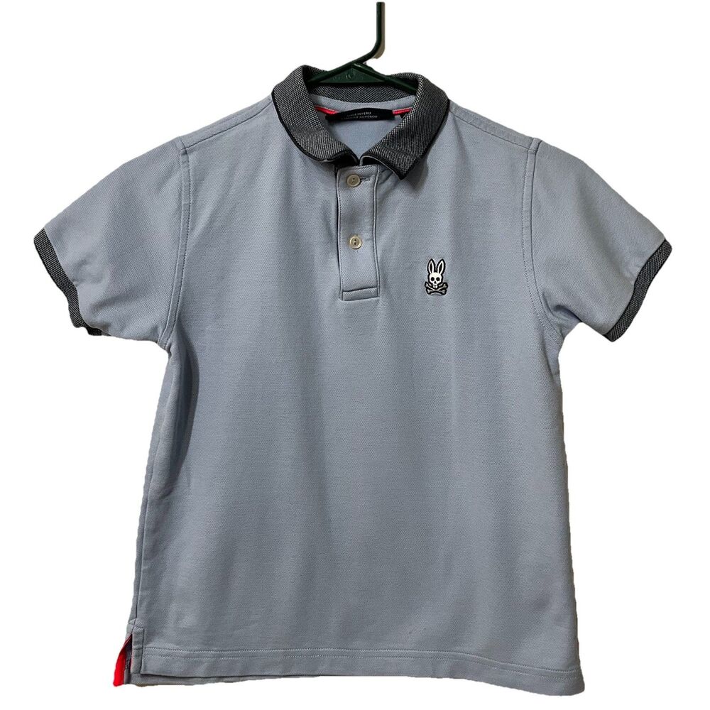 Psycho Bunny Boys Blue Pima Cotton Short Sleeve Polo Shirt Logo 10-12 Medium